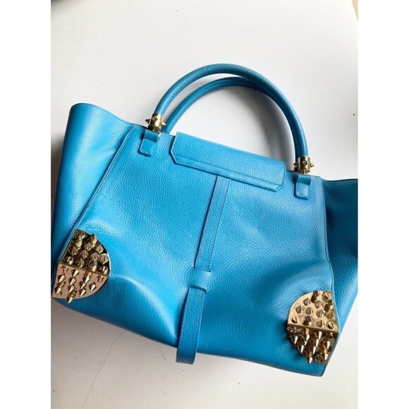 PHILIPP PLEIN Jenna Large Basics Shell Bag Studded Blue Leather Tote Bag Purse - Picture 5 of 14